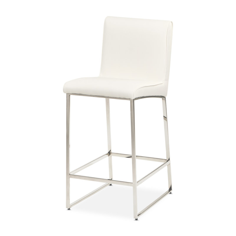 Sleek Chrome 32.5'' Counter Stool with Glossy White Vinyl Upholstery