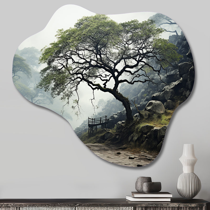 «Green Tree Monicolore Elegance», impression murale sculpture en métal forme unique, H 22 po x l 30 po