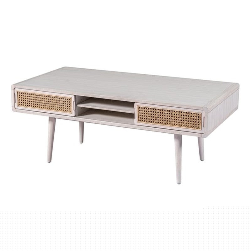  Table basse en MDF et bois d'hévéa blanc Zebrano