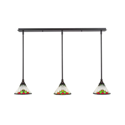 Luminaire suspendu linéaire à 3 lumières avec tige en verre vert 7 po Ratchford