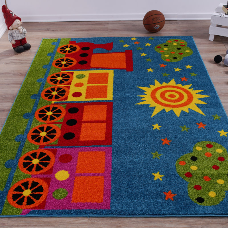 Tapis bleu / vert Kindig, Rectangle 3 pi 11 po x 5 pi 3 po