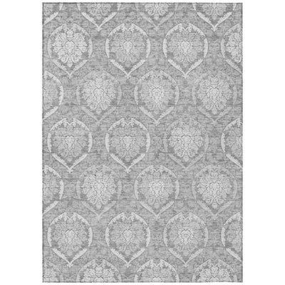 5' X 8' Gray And Silver Medallion Washable Indoor Outdoor Area Rug