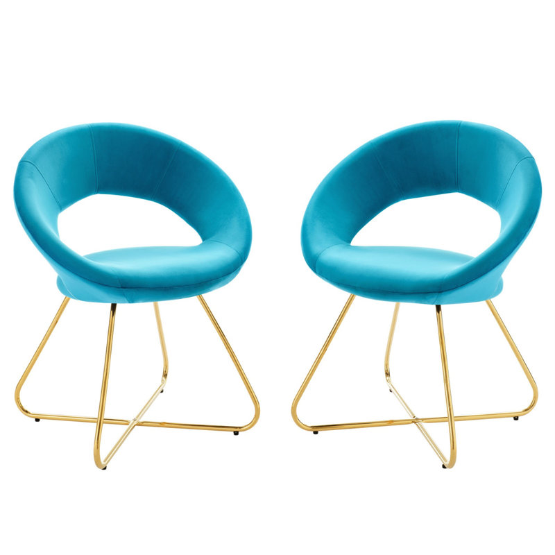 Modway Nouvelle Upholstered Fabric Dining Chair Set of 2, Gold, Blue