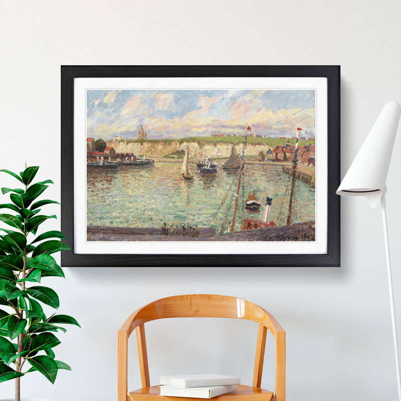 Dieppe Port by Camille Pissarro - Picture Frame Painting, 36cm H x 48cm W x 2cm D, Black Framed