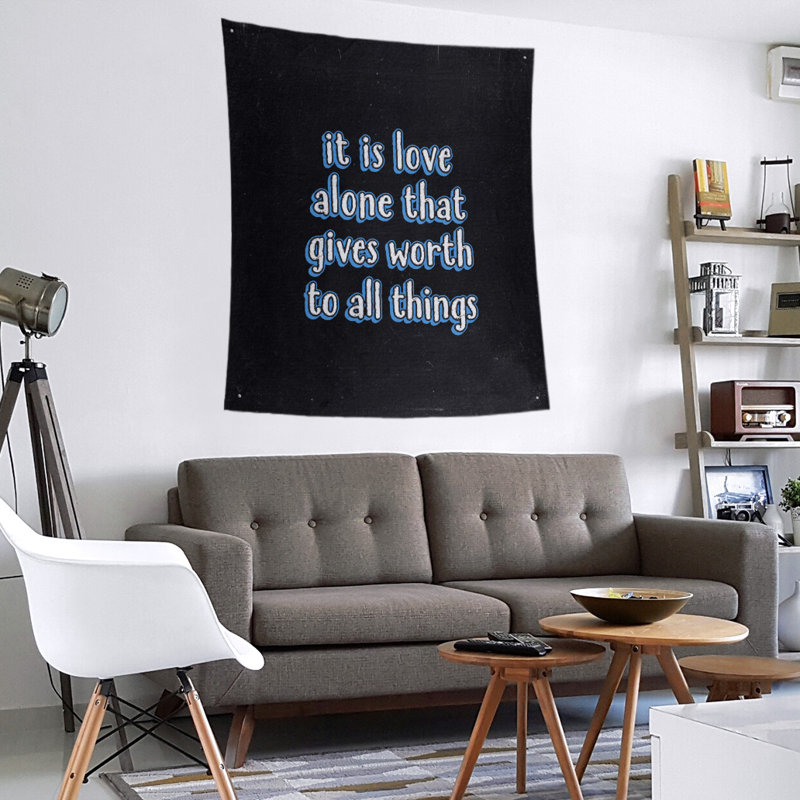 Tapisserie tableau noir de polyester love quot, H 104 po x l 88 po, Bleu