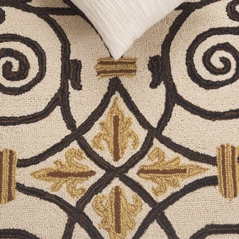 Helena Oriental Hand Hooked Wool Ivory / Dark Brown Area Rug, Rectangle 5'3" x 8'3"