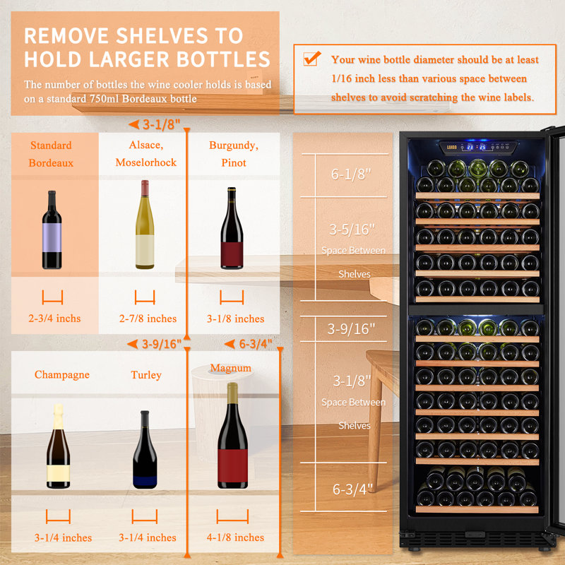 141 Bottle Built-in Refrigeration Dual Zone Freestanding Wine Refrigerator