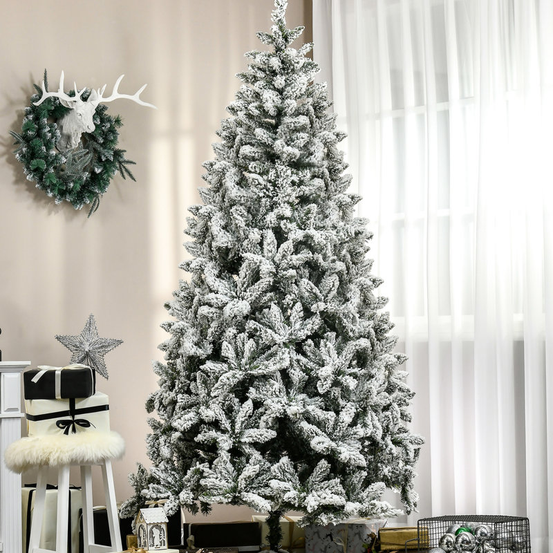 7.5' Tall Artificial Christmas Tree With Flocked Snow Feature, Realistic, Flame Retardant, Easy Assembly Presented Details, , Method