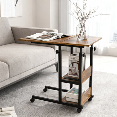 Table réglable en forme de C avec station de charge, plateau de table inclinable sur roulettes pour utilisation en canapé, lit ou hôpital, support d'ordinateur portable à hauteur réglable et bureau de dessin