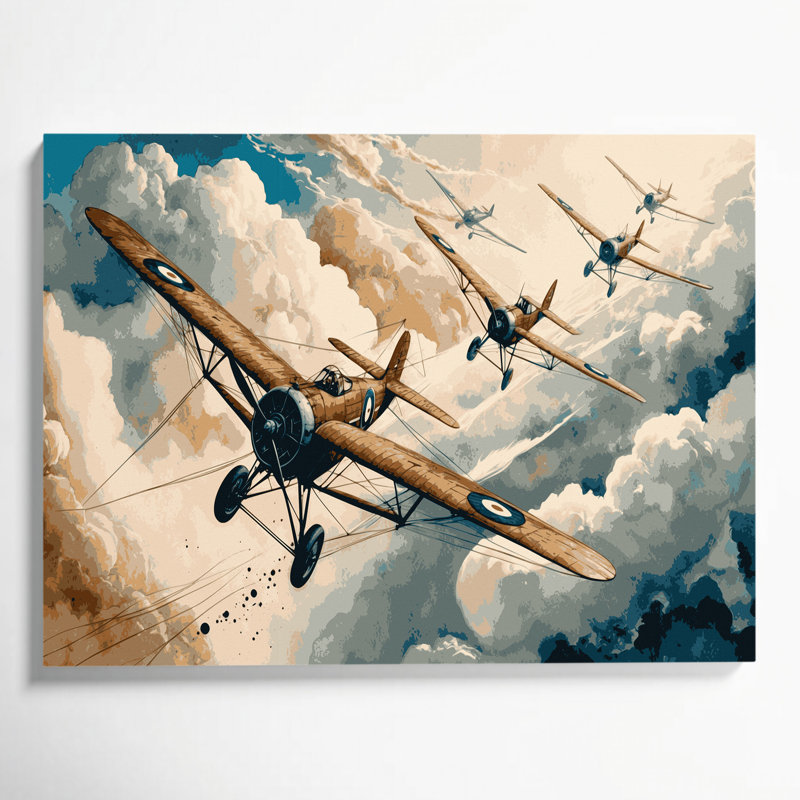 "Transport Biplane", art mural sur toile beige, H 8 po x l 10 po