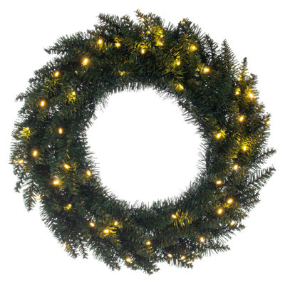  Couronne de sapin artificielle 24 po, 50 lumières à piles, couronne réaliste Camdon