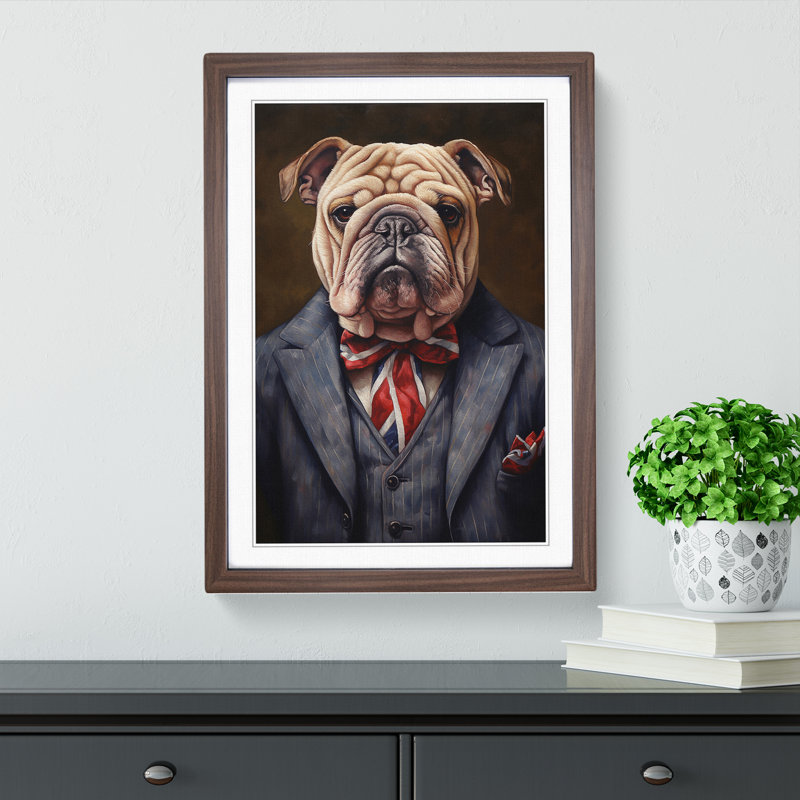 British Bulldog Contemporary - Single Picture Frame Print on Wood, 46cm H x 34cm W x 2cm D, Walnut Framed