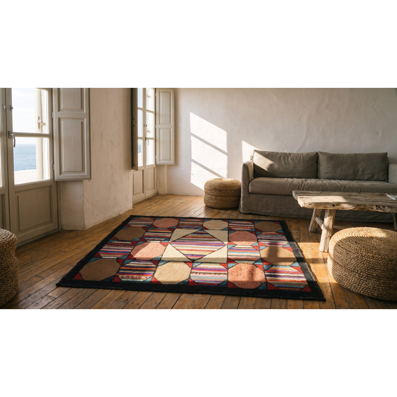 Antique Multicolor Wool 1920s American Hooked Small Scatter Size Rug