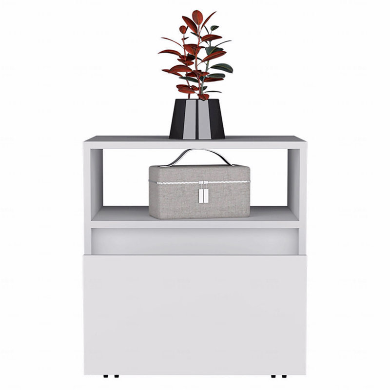 Table de chevet (table de chevet), table de bout, roulettes de table d'appoint, tiroir simple, Blanc