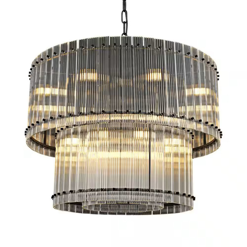 16 - Lustre rond à gradins 37 po avec verre ondulé