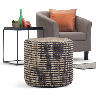 Pouf rond en jute tressé à la main avec rembourrage en polystyrène Larissa