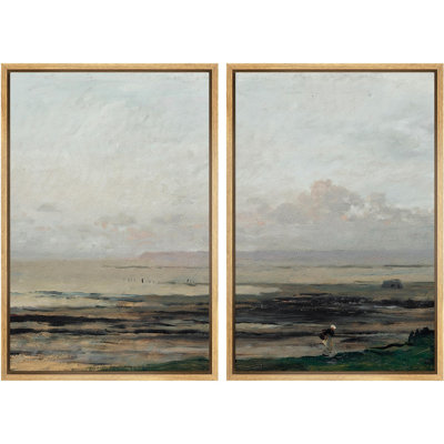 «Coastal Serenity Seashore Landscape With Cloudy Sky Nature Wilderness Illustration Decor Scenic», 2 pièces sur toile