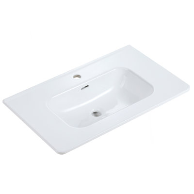 Integrated White Ceramic Basin, Drain Not Included