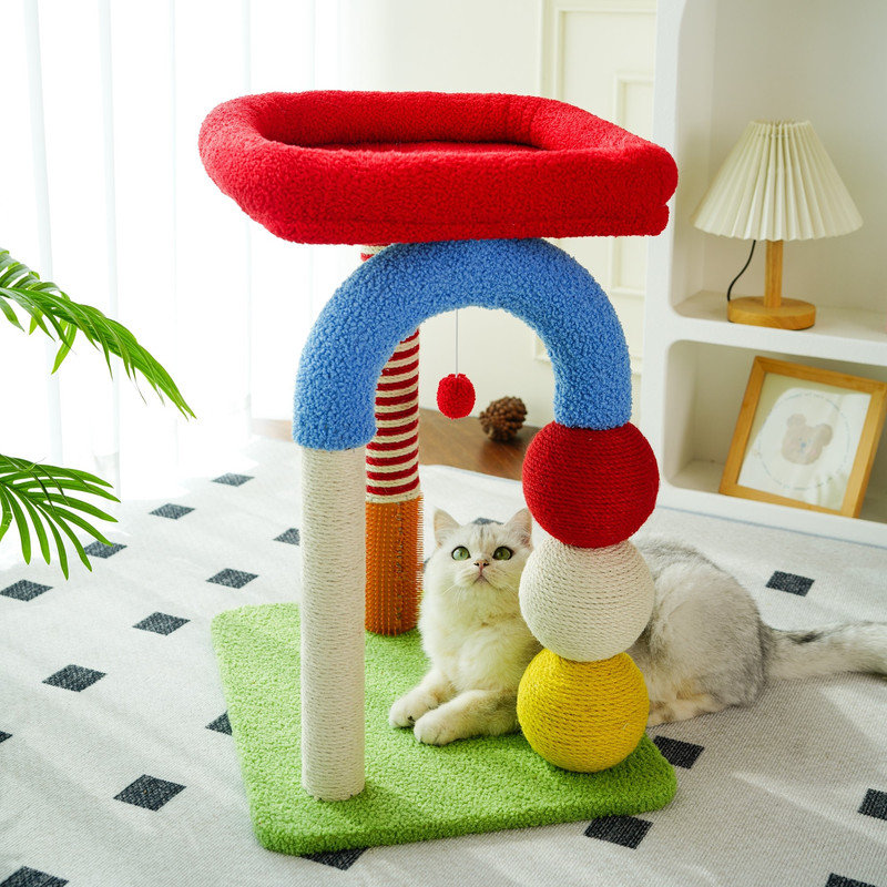 Fairela - Tour d'escalade colorée en forme de U pour chat - Poteau à griffer en sisal à plusieurs niveaux avec boule de taquinerie et colonne de massage pour petits et grands chats