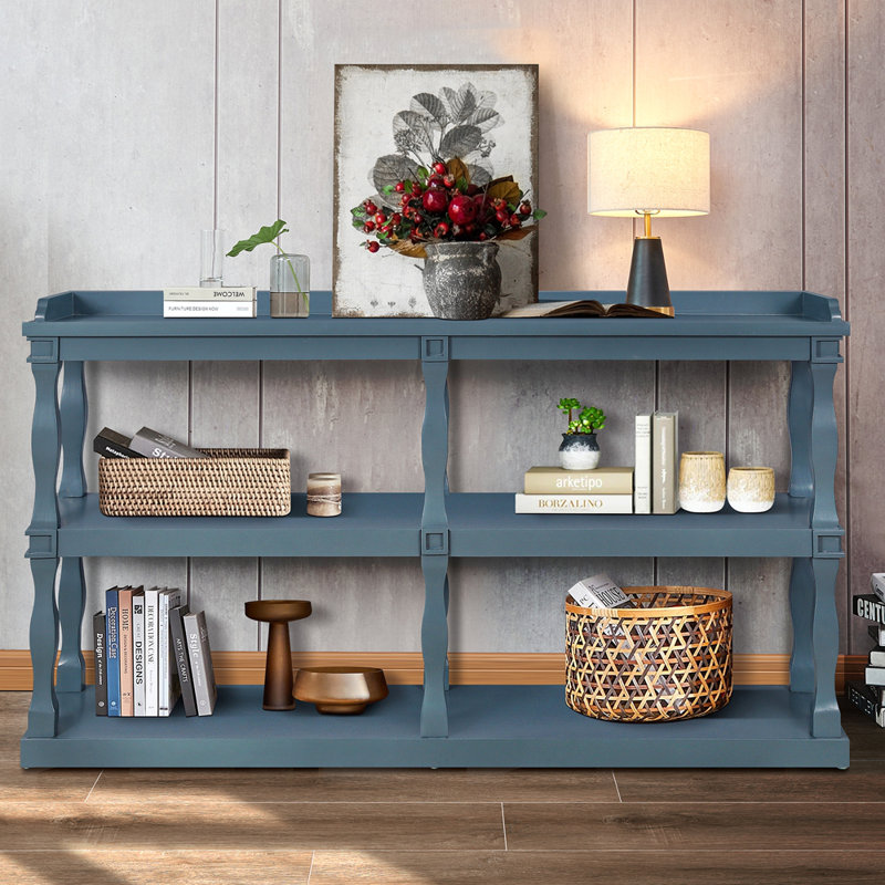 Console Table With 3-Tier Open Storage Spaces And Roman Column Effect Support Legs,Narrow Sofa Entry Table For Living Room, Entryway And Hallway