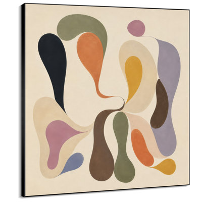Impression sur tissu grand format - Motif abstrait multicolore rétro aux formes organiques pour salon ou chambre - « Assemblage du cadre requis (cadre non fini) »