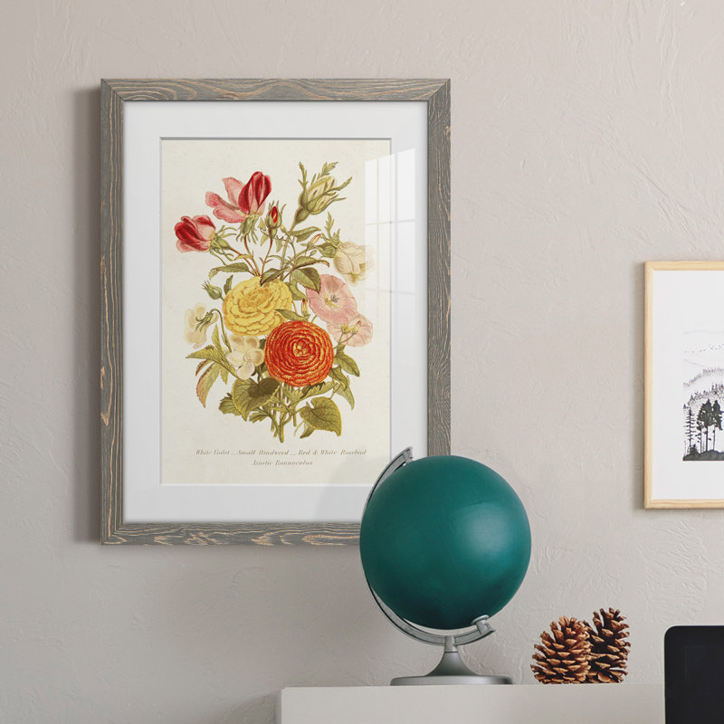 Antique Floral Bouquet I - cadre photo, H 32 po x l 23 po x P 1 po, Encadré gris