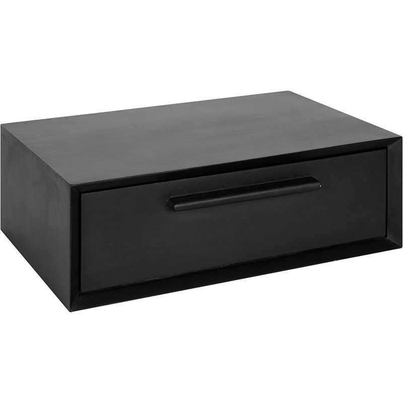 Lauklyn  Decorative Transitional Floating Bedroom Nightstand With A Concealed Cubby Compartment, Black, 18 X 12 X 6 Floating Wood Storage Shelf