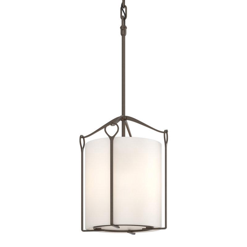 Luminaire suspendu cylindrique à 1 lumière Bow, Opale, Bronze