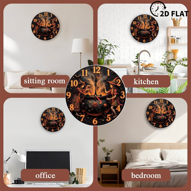 Horloge murale 10 po en MDF rond avec mouvement à quartz silencieux et crochet sans perceuse (piles AA non incluses)