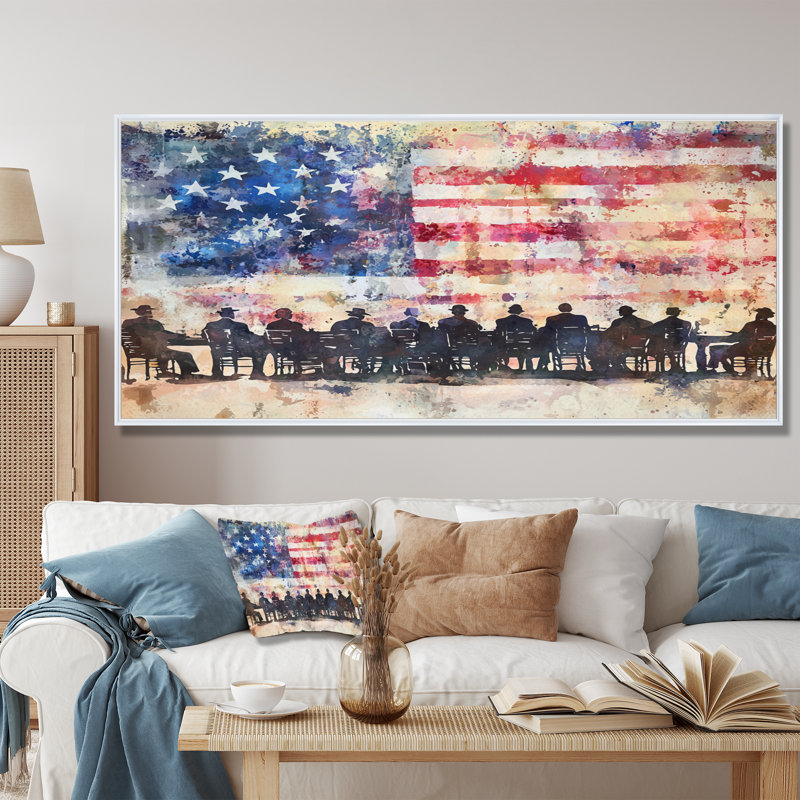 Lakina - Patriotiste américain, art mural, H 28 po x l 60 po, Impression encadrée flottante, Blanc