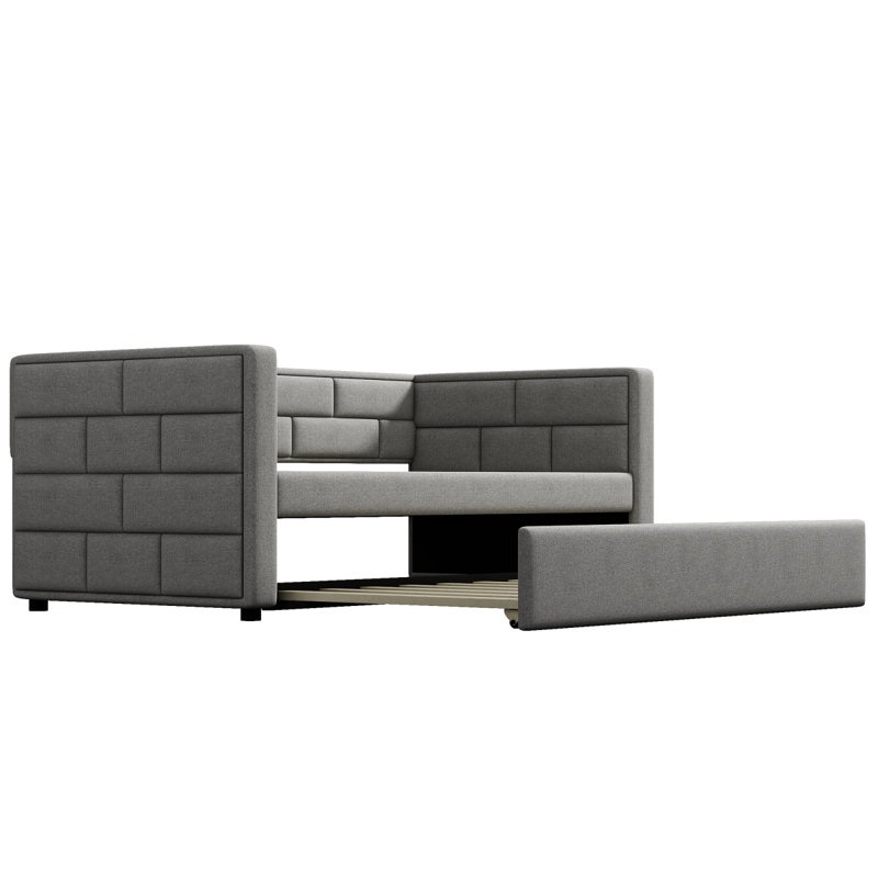 Twin Size Daybed With Trundle, Upholstered Daybed With Padded Back Bedroom Furniture