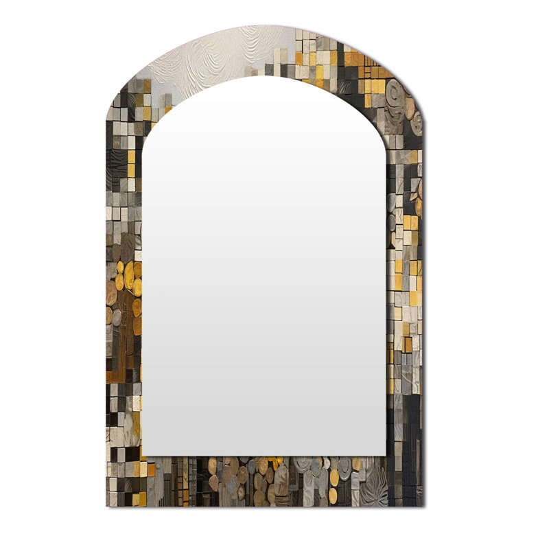 Yellow And Cream Bohemian Medley II - Boho Mosaic Asymmetrical Decorative Mirror, Modern Freeform Large Wall Mirror, Printed Metal Art