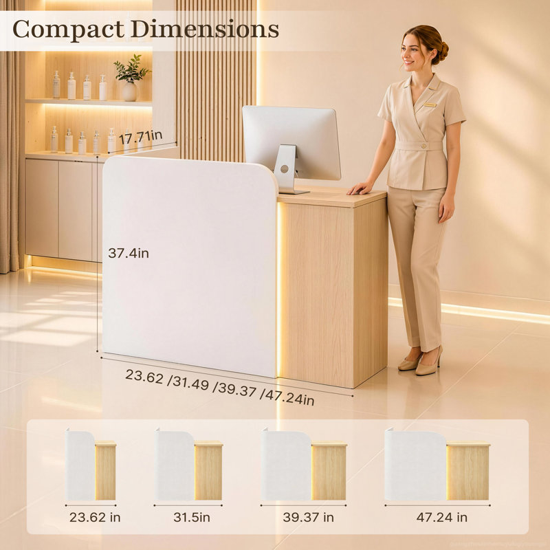 Bureau de réception moderne et compact pour les cafés, les magasins de détail, les salons et les bureaux - avec éclairage ambiant RVB et tiroirs de rangement