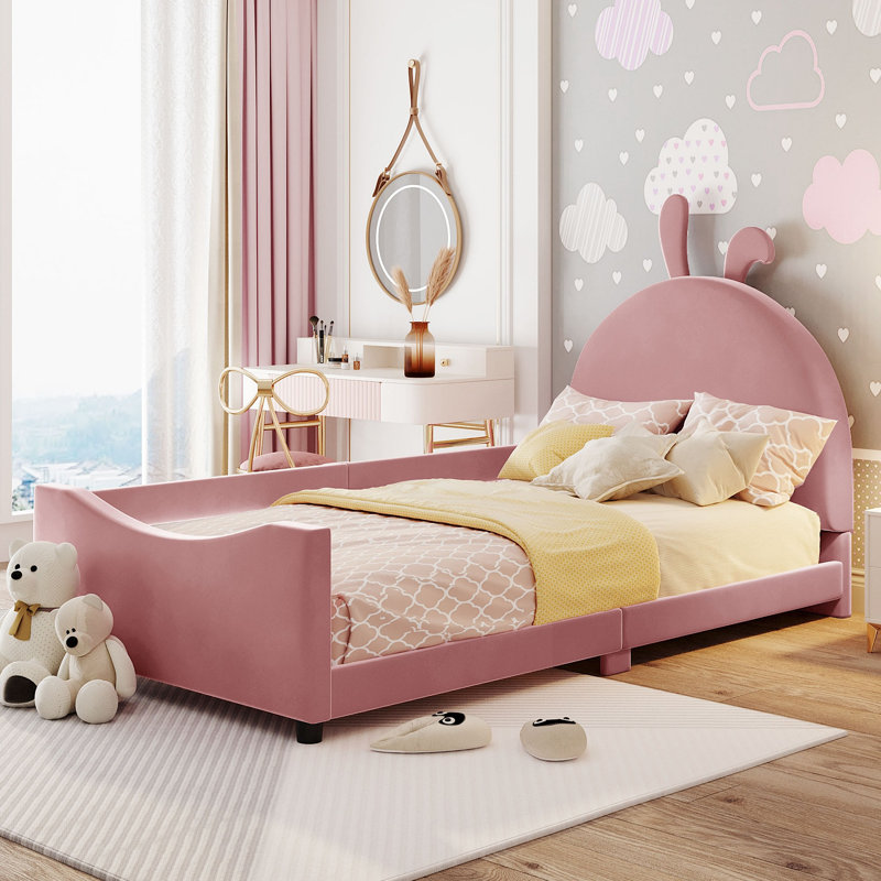 Upholstered Daybed With Rabbit Ear Shaped Headboard, Pink