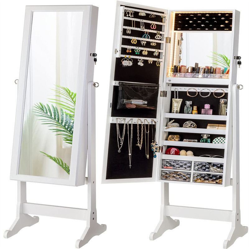 Modern Brown Jewellery Armoire With LED Lighting - Organize, Illuminate, Showcase - Ideal For Christmas, New Year, White