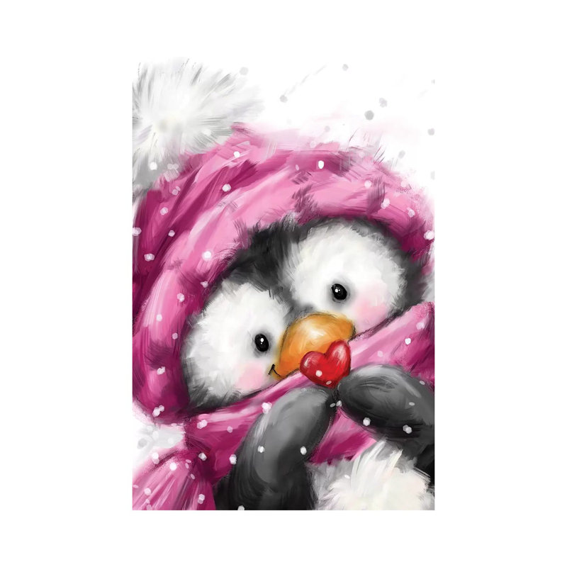 Penguin With Little Heart by MAKIKO - Wrapped Canvas Print, 20.32 cm H x 30.48 cm W