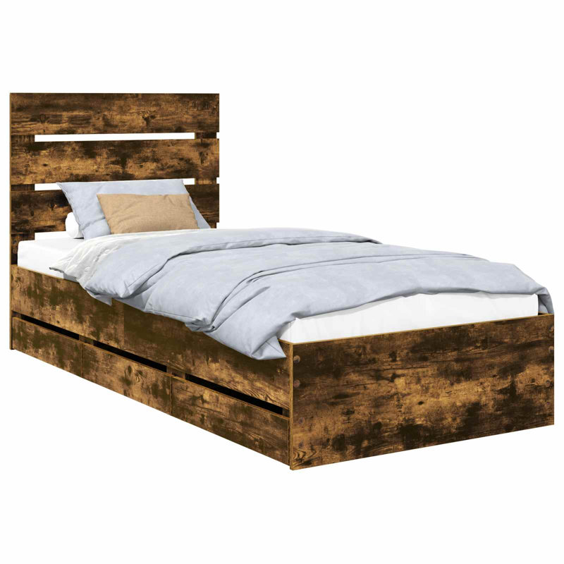 Bed Frame, European Single (90 x 200 cm), Smoked Oak