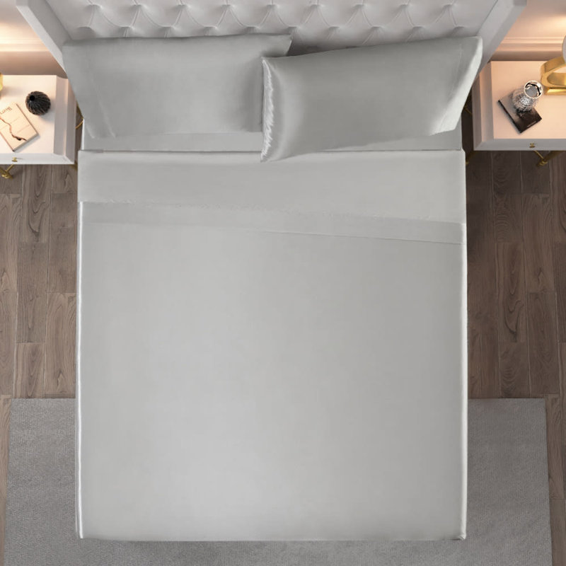 Juicy Couture Premium Silky Satin Sheet Sets, Queen Sheet Set with 2 Pillowcases, Gray
