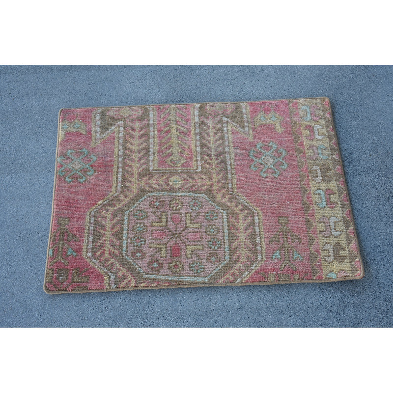 Classic Red Wool Rug, 21.7x31.1 Inches Geometric Pattern Rug