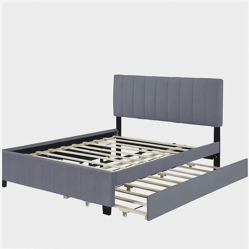 Lit plateforme double en velours avec 2 tiroirs et 1 lit double TG - gris