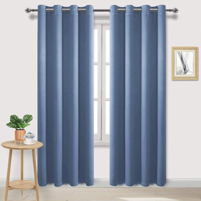 2 Thick Panels Room Darkening Blackout Curtains, Thermal Insulated Block Out Light Grommet Drapes, 42" W x 72" L, Dusty Blue