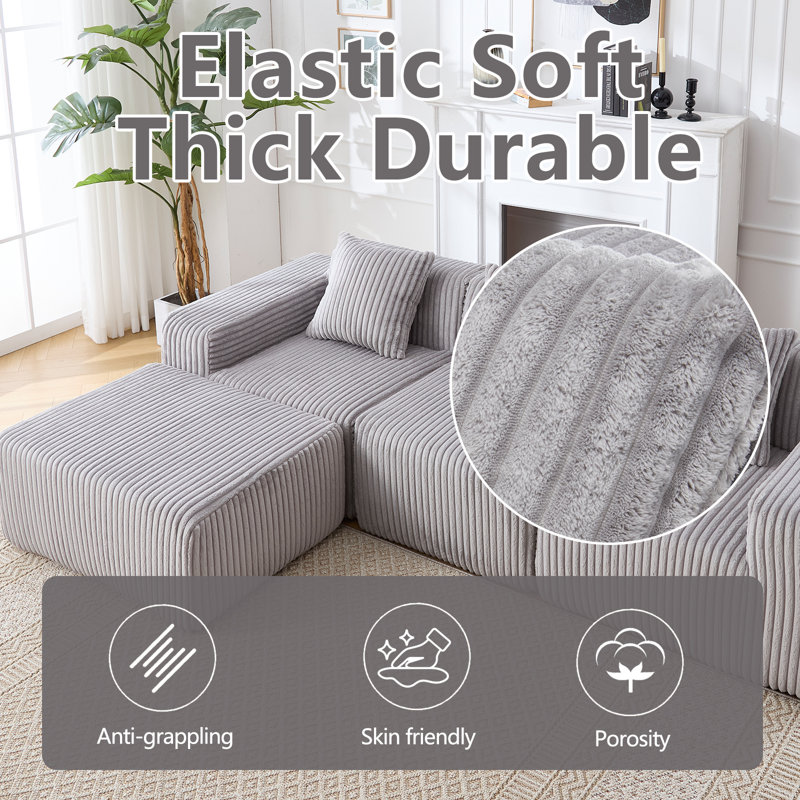 Modern Minimalist Modular Sectional Sofa, L-Shape Upholstered Cloud Couch with Deep Seats, Right Facing Chaise for Living Room