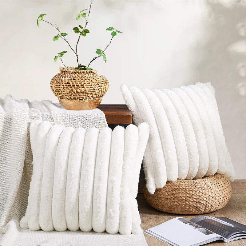 Striped Square Cushion Cover, Ivory