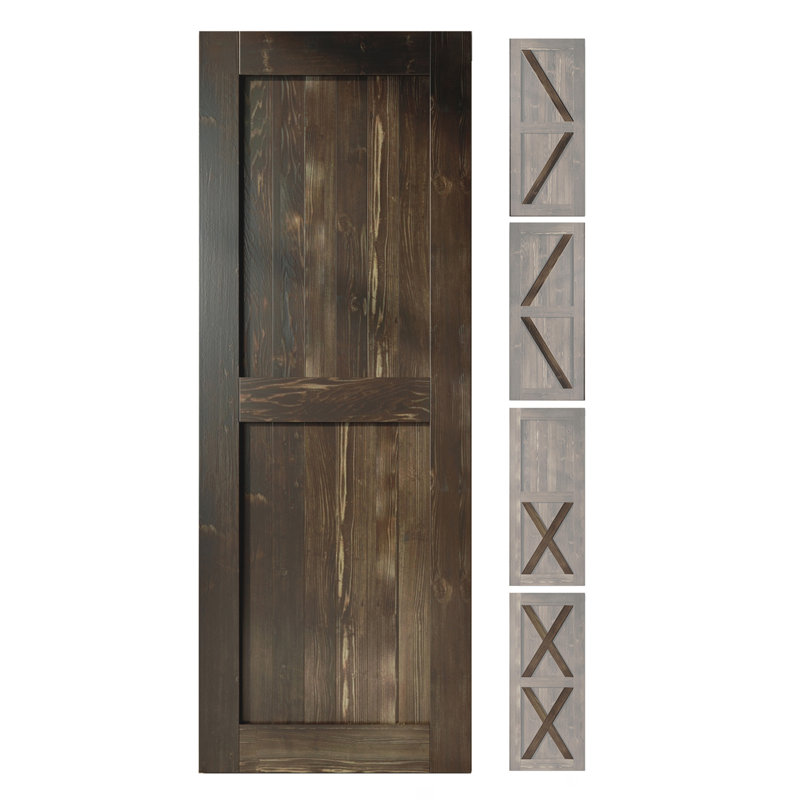 Porte en bois de pin massif 5-en-1 de conception unique non assemblée seulement, 32 po x 80 po, Ébène