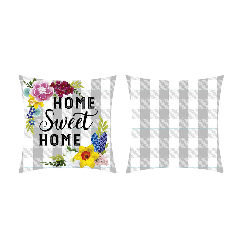 Housse de coussin d'extérieur à carreaux Home Sweet Home