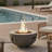 Outdoor Round Propane Fire Pit Table 28-inch,40,000 BTU Fire Pit Bowl,Light Concrete Propane Fire Pit with Free Lava Rocks,Rain Cover and Burner Lid
