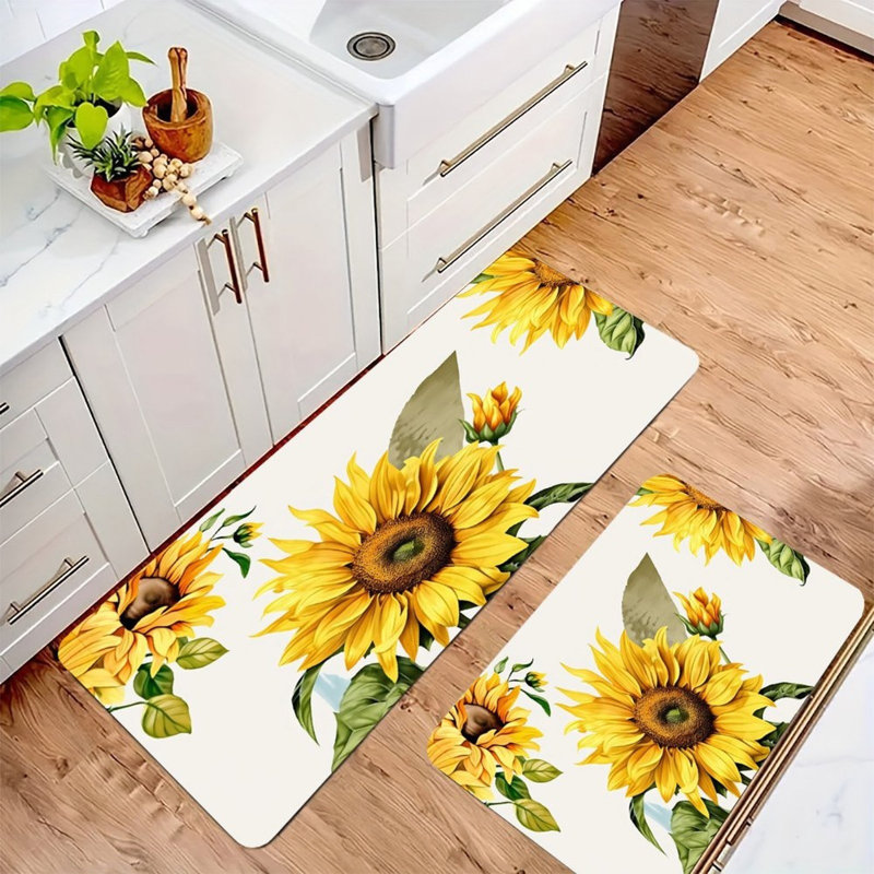 Tapis de cuisine antidérapant à motif de tournesol, 2 pièces