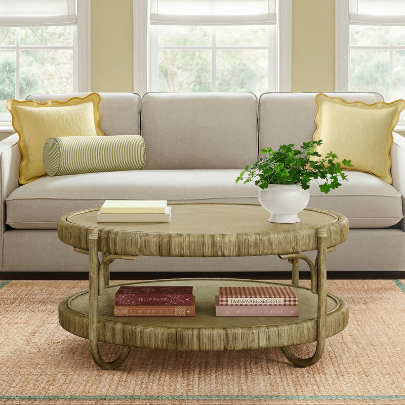 Hathaway Solid Wood Top Coffee Table, Brass