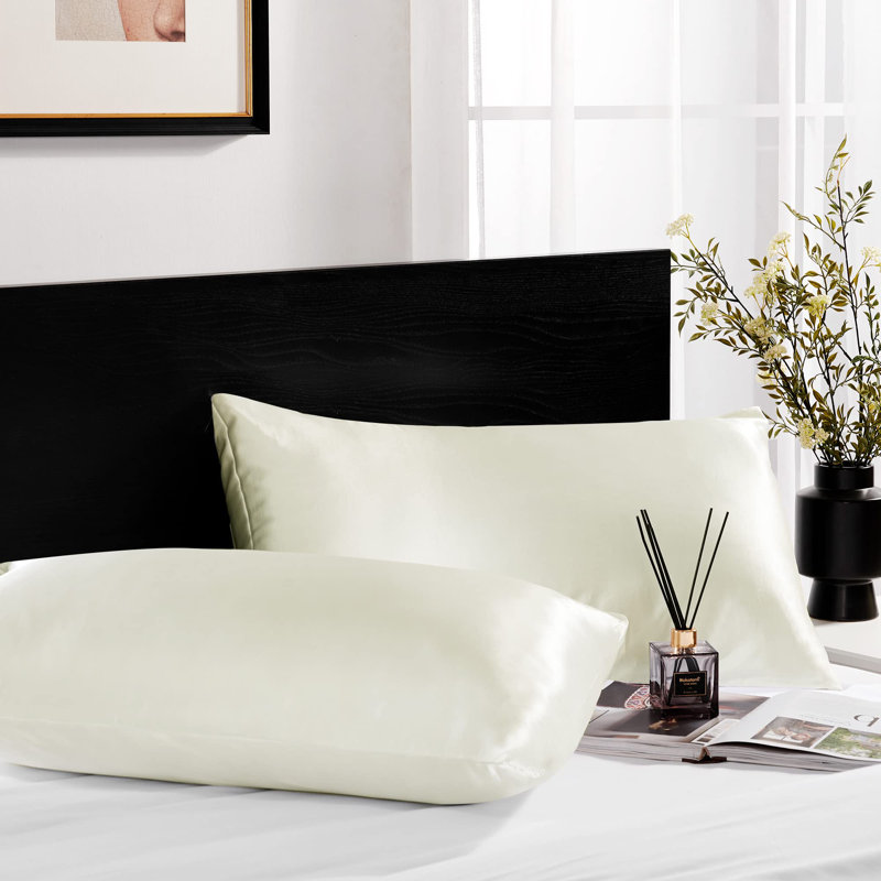 Silk Satin Soft Pillowcases 2 PCS(Cover Only), 20'' x 30'', Ivory