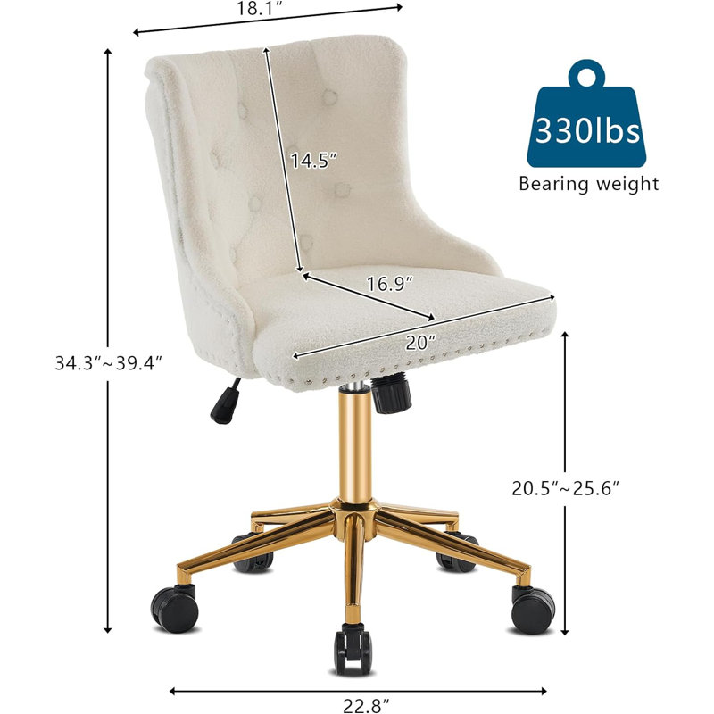 Matthias Task Chair Office Chairs Makeup chair, Gold, Teddy Velvet White